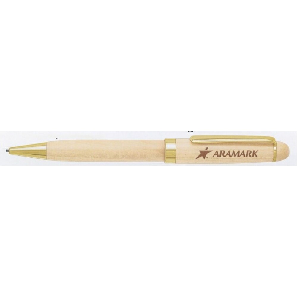 Custom Imprinted Maplewood Mechanical Pencil With Gold Trim