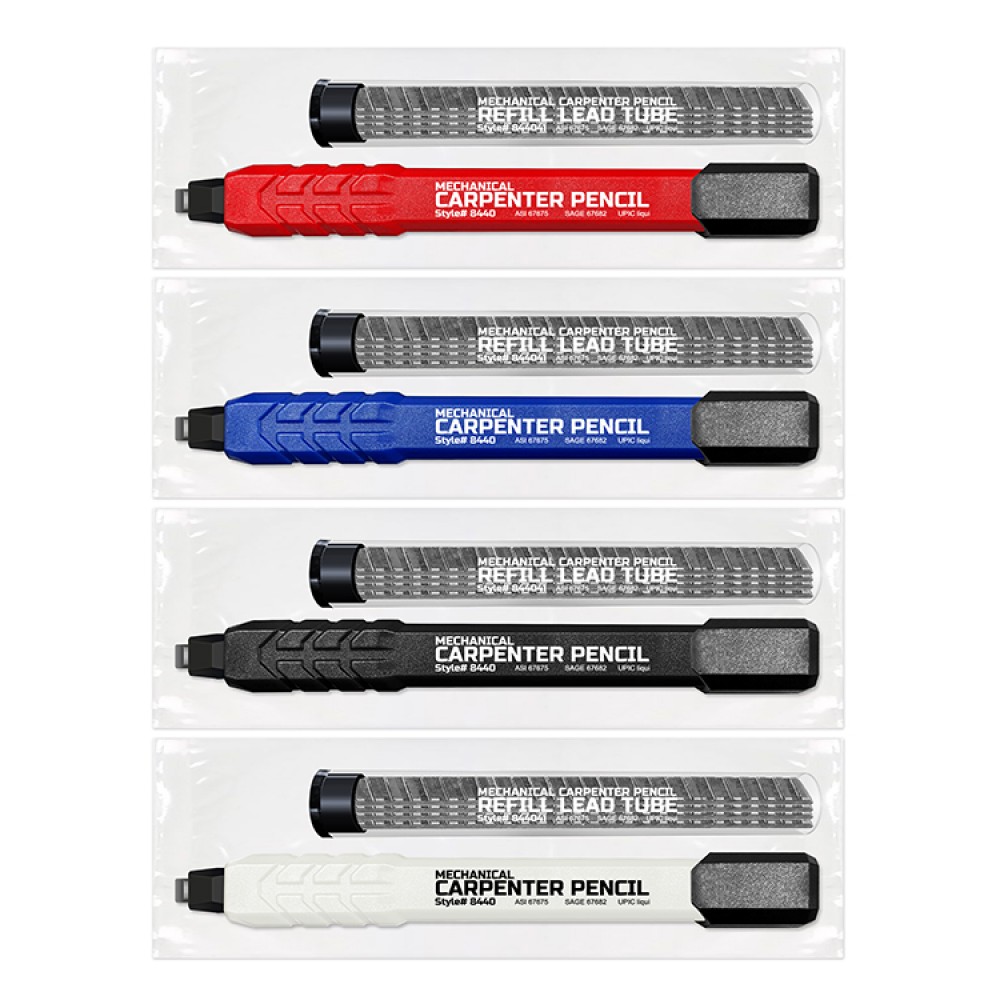 Mechanical Carpenter Pencil + 4pk Tube of Refill Leads Set in Cello Bag Custom Engraved