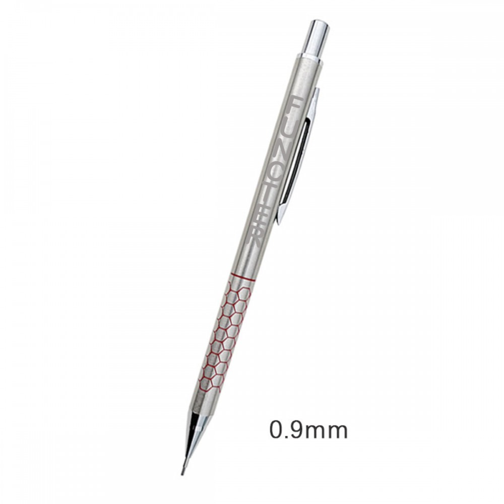 Logo Branded Stainless Steel Net Pattern Surface Mechanical Pencil 0.9 mm Pencil Lead