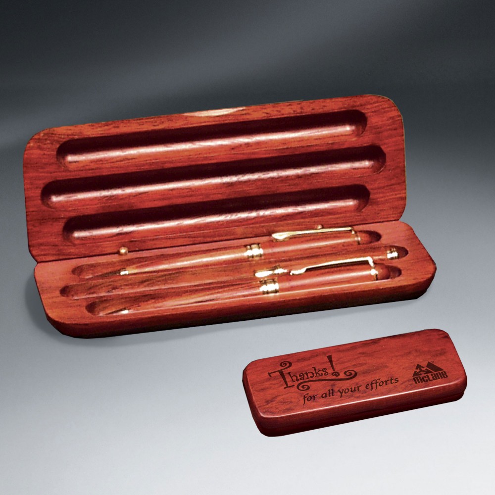 Rosewood Pen, Pencil, Letter Opener and Case Set Logo Branded