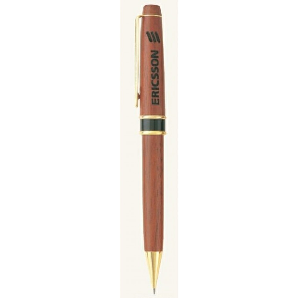 Custom Imprinted Woodland Genuine Rosewood Mechanical Pencil w/ Gold & Black Trim