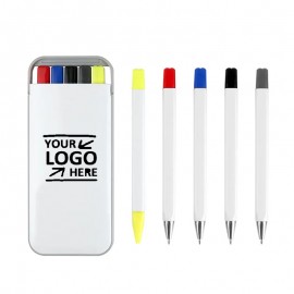 Logo Branded Multicolor 5-in-1 Pen Set With Highlighter and Ballpointpen
