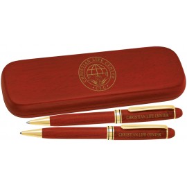 Rosewood Ballpoint Pen / Pencil Set With Box Custom Engraved