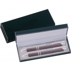 Custom Imprinted JJ Series Pen and Pencil Gift Set in Black Velvet Gift Box - Gunmetal Gray pen and pencil