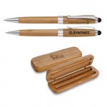 Custom Engraved Eco-Friendly Bamboo Stylus Pen/Pencil Set w/ Silver Trim