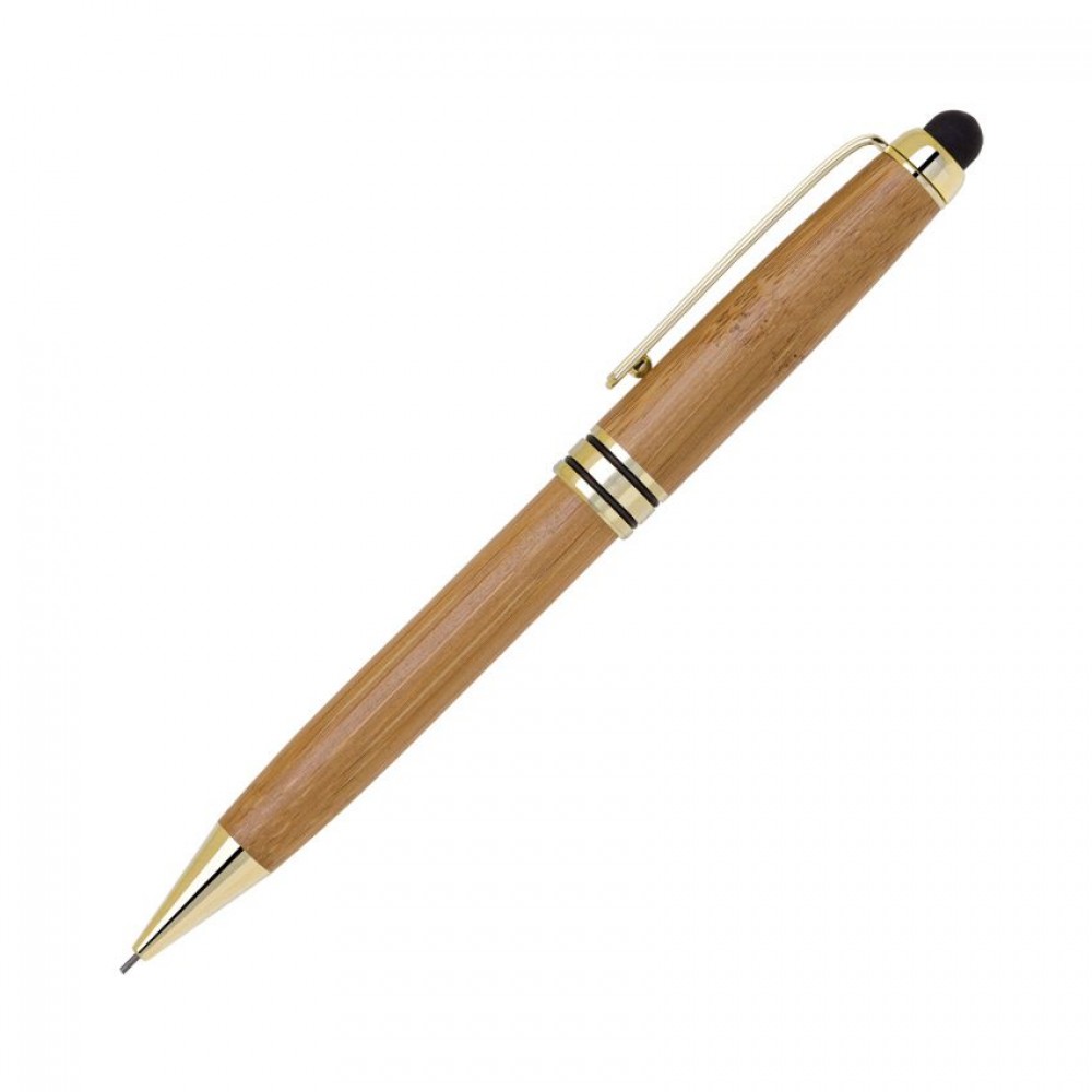 Bamboo Stylus Mechanical Pencil - Gold trim Logo Branded