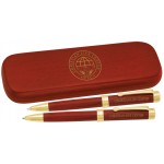 Rosewood Ballpoint Pen / Pencil Set With Wood Box Logo Branded