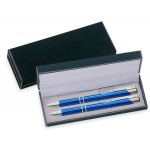 Logo Branded JJ Series Pen and Pencil Gift Set in Black Velvet Gift Box - Blue pen and pencil