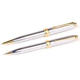Custom Imprinted Inluxus Executive Style Chrome Ballpoint Pen & Twist Pencil Set