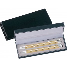 Custom Imprinted JJ Series Pen and Pencil Gift Set in Black Velvet Gift Box - Gold pen and pencil