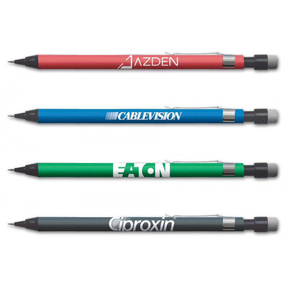 Mr. Pushy Slim Mechanical Pencil w/ Black Trim (without Clip) Logo Branded Mr. Pushy Slim Mechanical Pencil w/ Black Trim (without Clip) Logo Branded