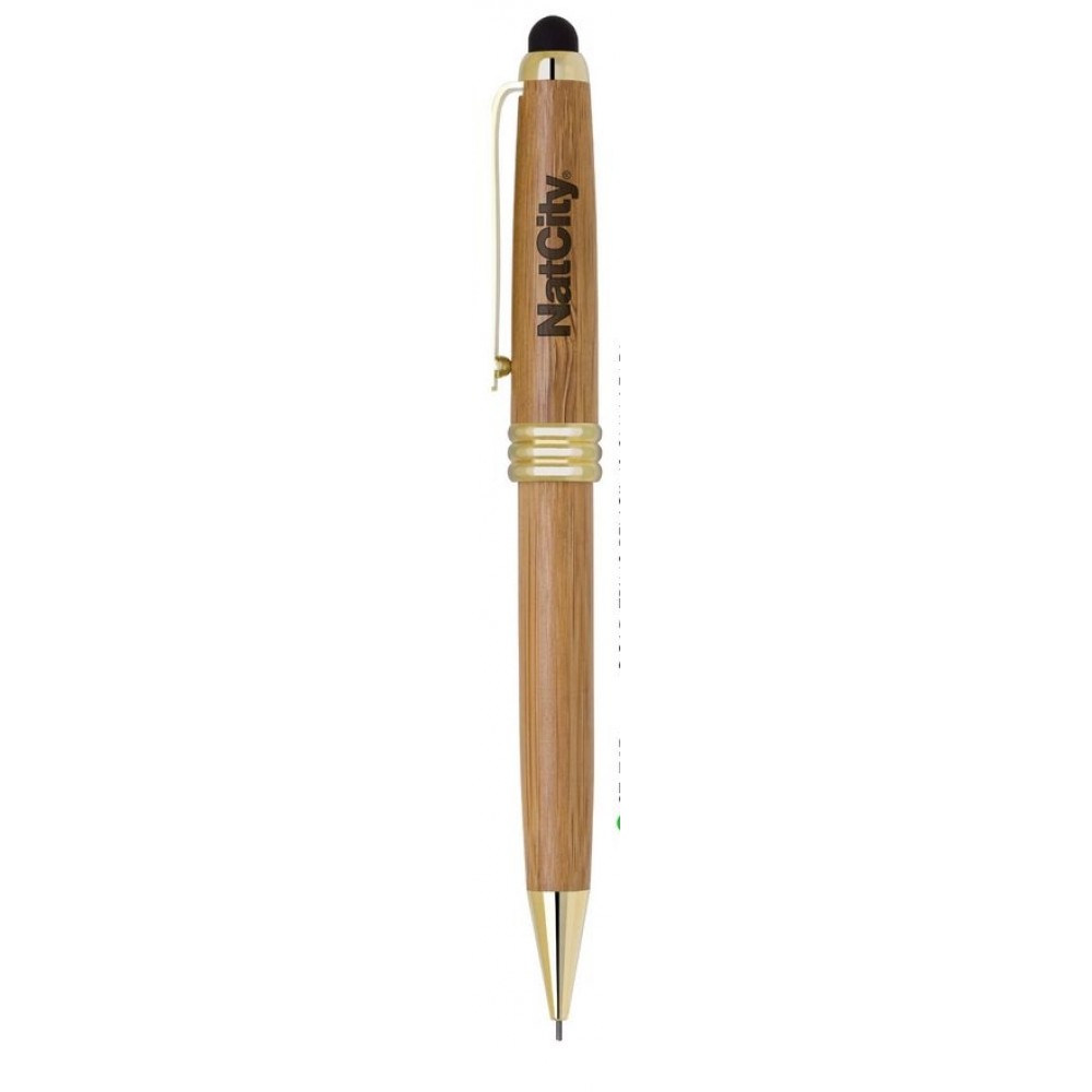 Gold Trim Bamboo Stylus & Mechanical Pencil Logo Branded