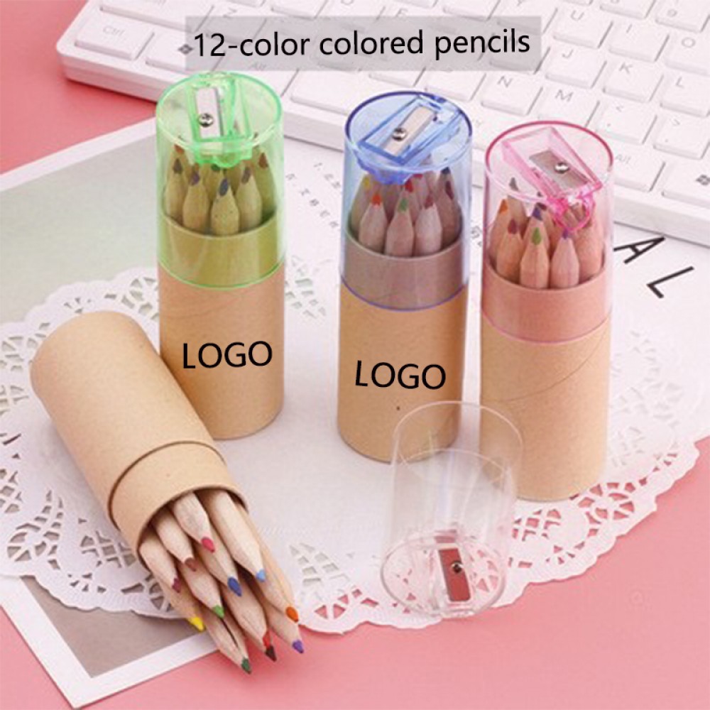 12-Color Drawing Coloring Art Painting Pencil Set w/Sharpener Custom Printed