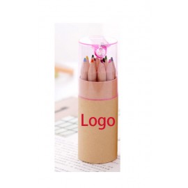 6 Short Barrels Of Colored Pencils Logo Branded