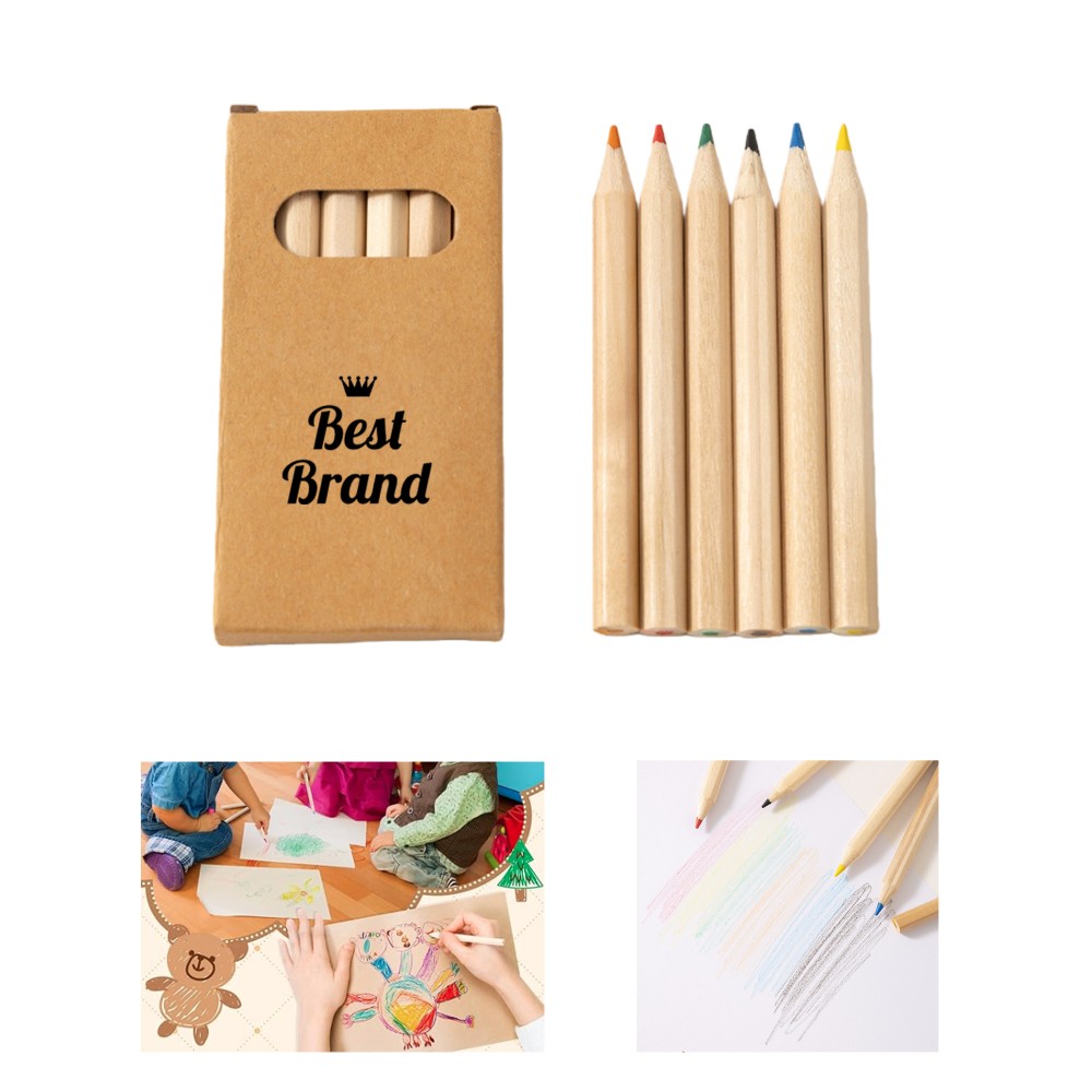 Logo Branded 6 Color Mini Colored Pencils Set with Kraft Box