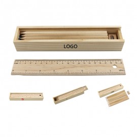 Custom Printed Custom 3In1 12 Colored Wooden Pencils Sharpeners Ruler Set