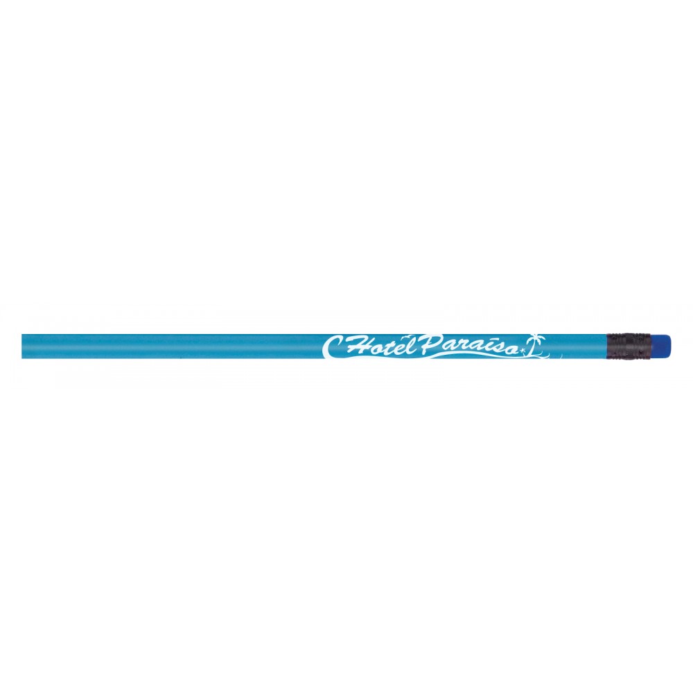 Logo Branded Tropicolor #2 Pencil w/Matching Eraser (Neon Blue)