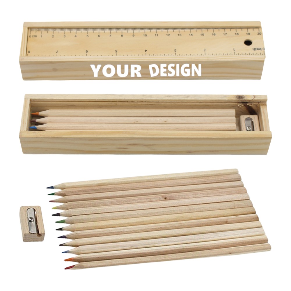 Custom Imprinted 12 Colored Pencils With Ruler Custom Imprinted 12 Colored Pencils With Ruler