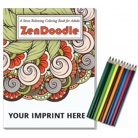 Relax Pack - ZenDoodle Coloring Book for Adults + Colored Pencils Custom Printed