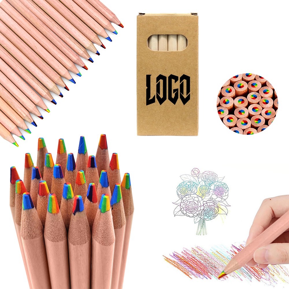 6 Pcs Mini Colored Pencils Set Custom Imprinted