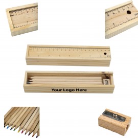 Custom Printed 12-Piece Colored Pencil Set In Wooden Ruler Box