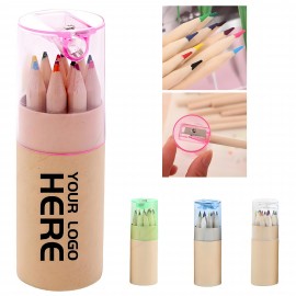 12-Piece Short Colored Pencil Set Sharpener Custom Printed