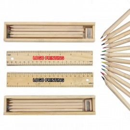 12 Colored Pencil Wooden Box Set Pencil Sharpener with Logo