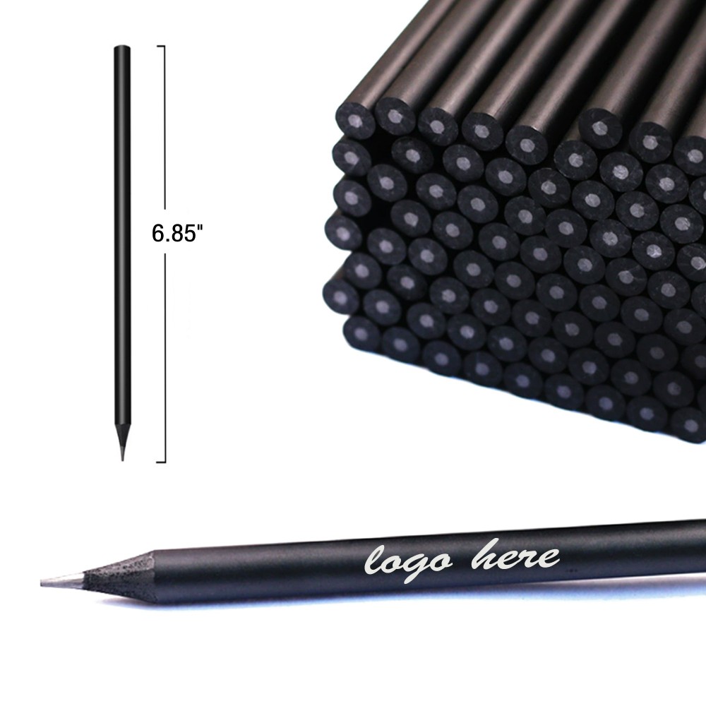 Logo Branded 6.85" Round Black Wooden Pencil Logo Branded 6.85" Round Black Wooden Pencil