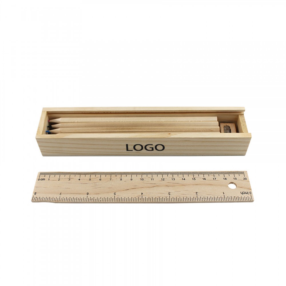 Logo Branded 12 Colored Pencil Set With Ruler Logo Branded 12 Colored Pencil Set With Ruler