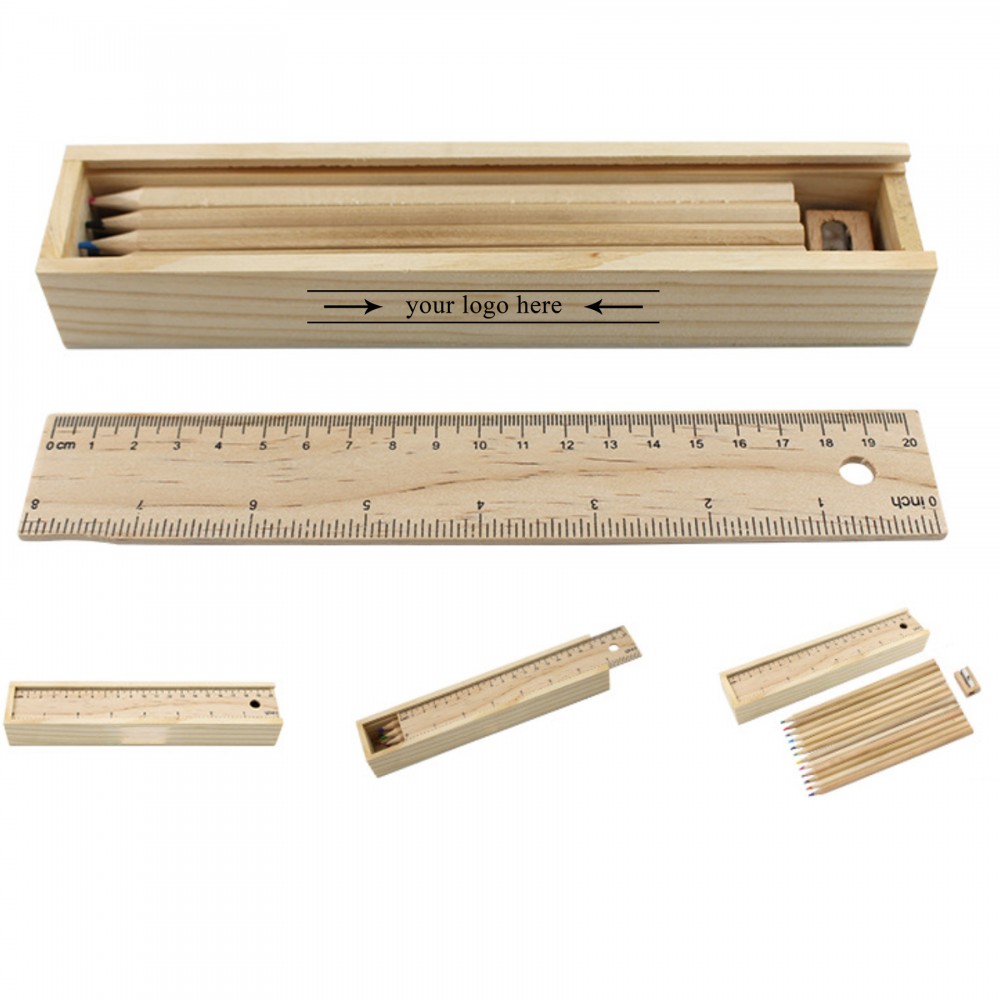Eco Wood Multifunction Pencil Box Set Logo Branded