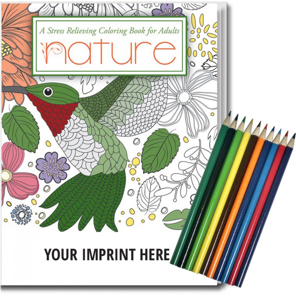 Relax Pack - Nature Coloring Book for Adults + Colored Pencils Custom Imprinted Relax Pack - Nature Coloring Book for Adults + Colored Pencils Custom Imprinted