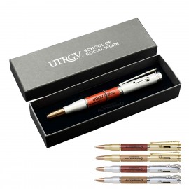 Brass/Wooden Ballpoint Pen Box Set Custom Imprinted