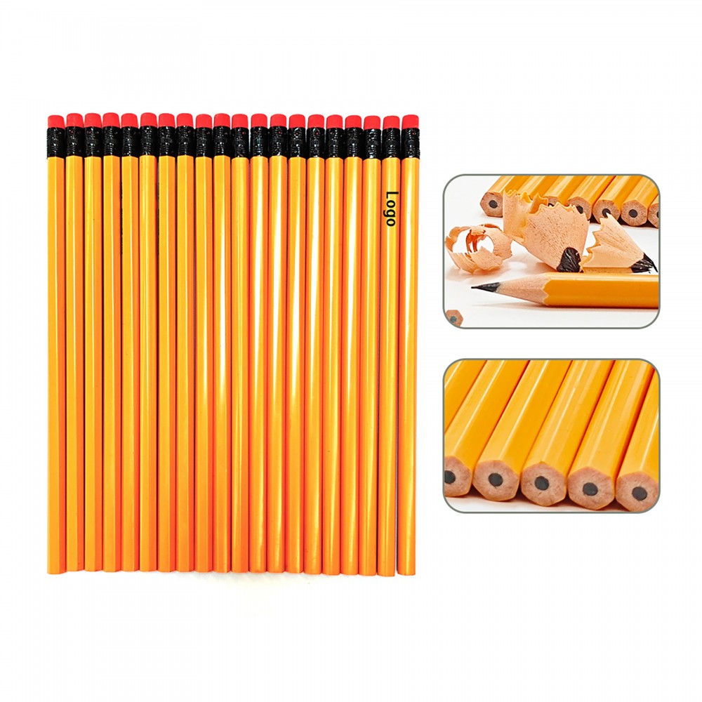 Logo Branded Woodcased HB Lead Hexagonal Yellow Pencils with Erasers