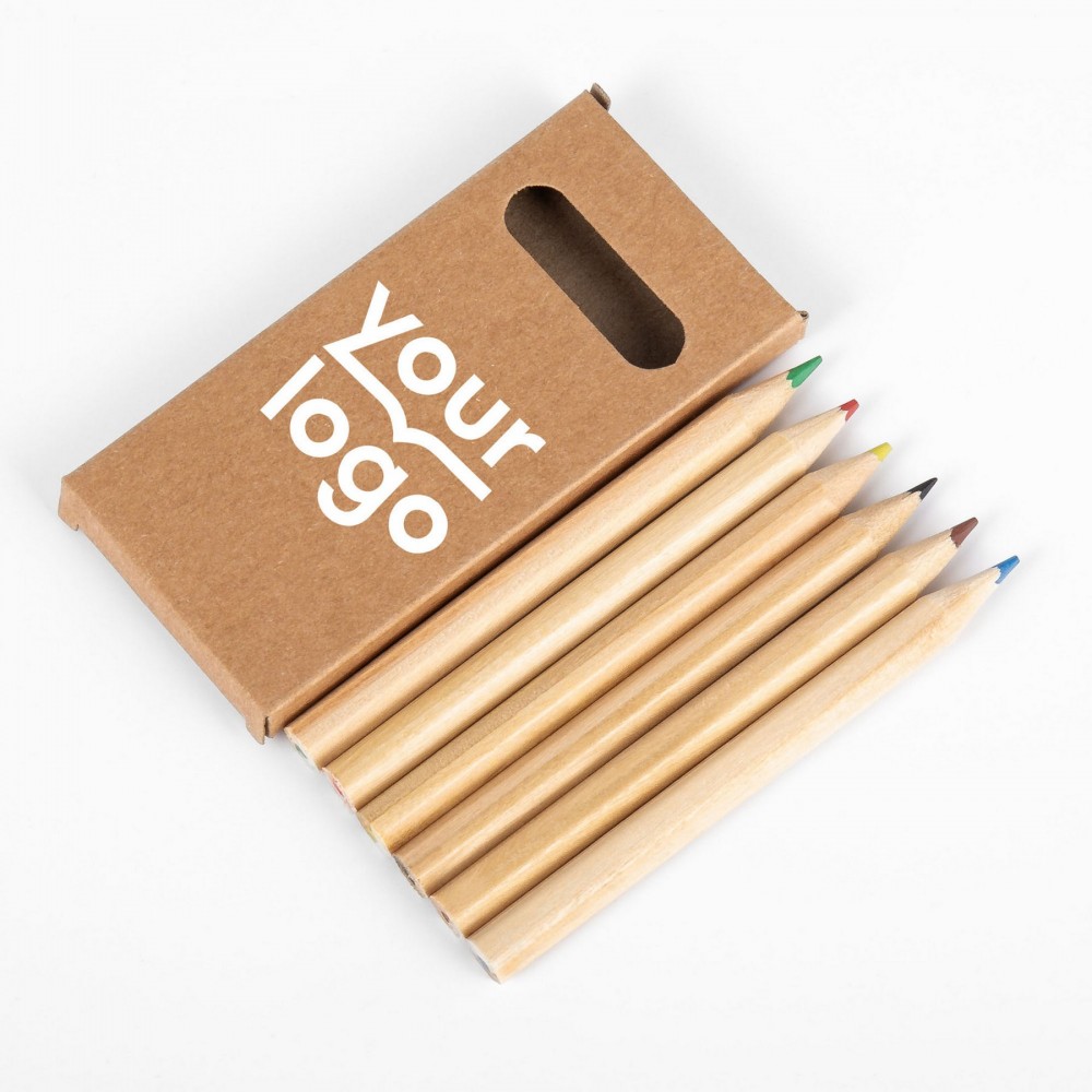 Logo Branded 6 Color Mini Wooden Colored Pencil Set