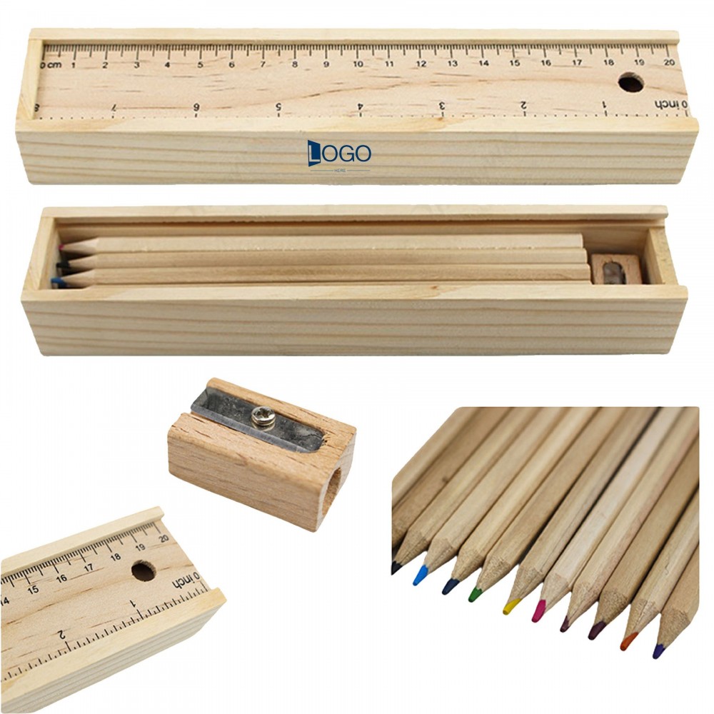 Logo Branded 12 Color Natural Wood Colored Pencil Set Logo Branded 12 Color Natural Wood Colored Pencil Set