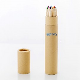 Custom Printed 12 Colors Wooden Barrel Colored Pencil Set