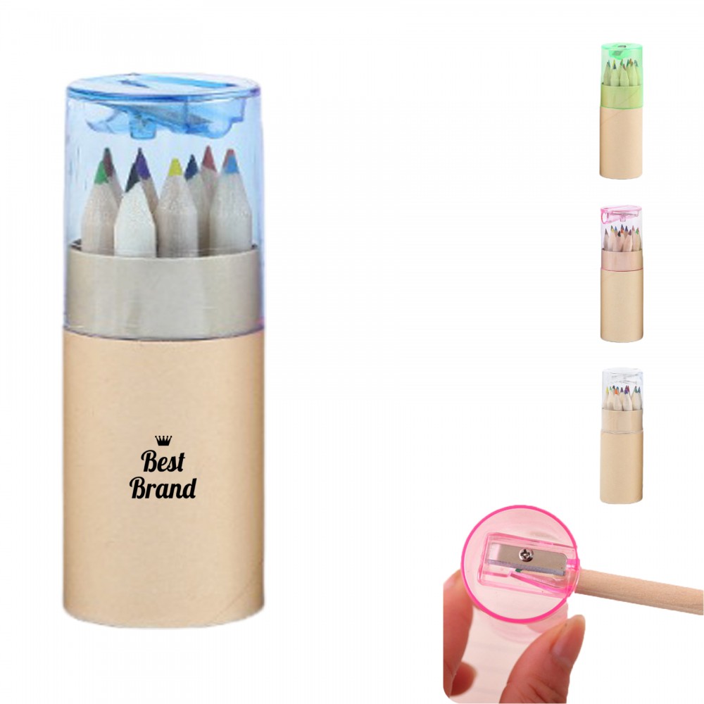 Custom Printed 12 Miniature Colored Pencils with a Pencil Sharpener