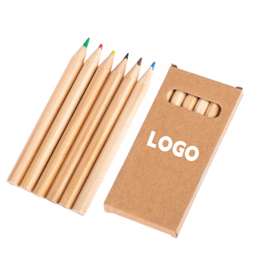 Custom Printed Mini 6-Color Colored Pencil Set in Kraft Box