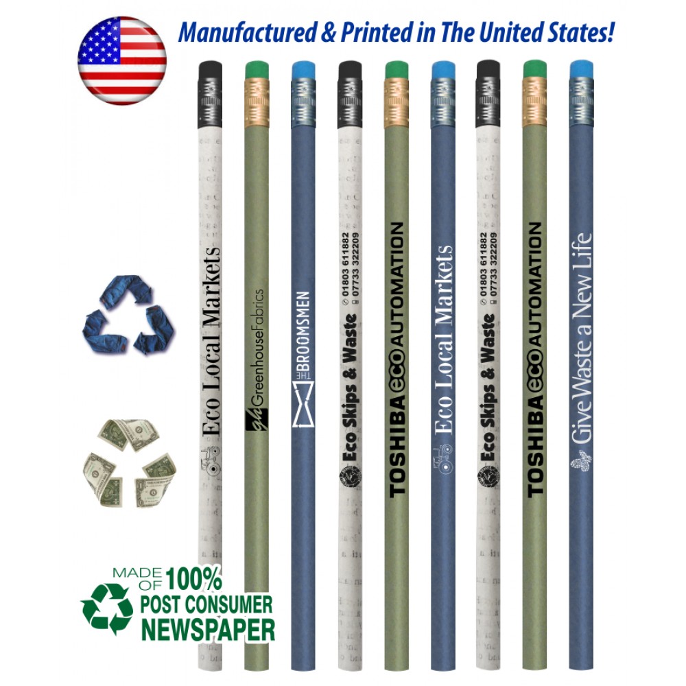 USA Made, Recycled Pencils with Eraser Logo Branded USA Made, Recycled Pencils with Eraser Logo Branded