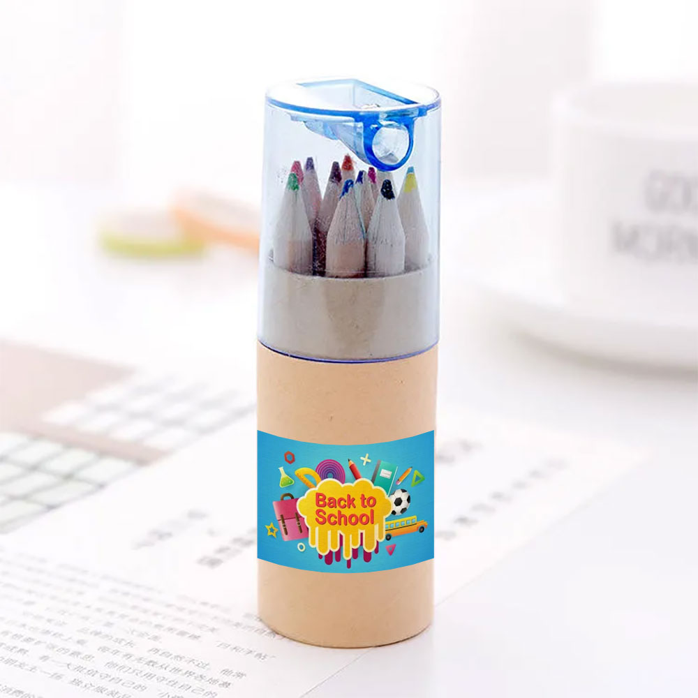 Custom Printed 12 Colored Pencils In Portable Tube With Sharpener