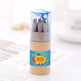 Custom Printed 12 Colored Pencils In Portable Tube With Sharpener