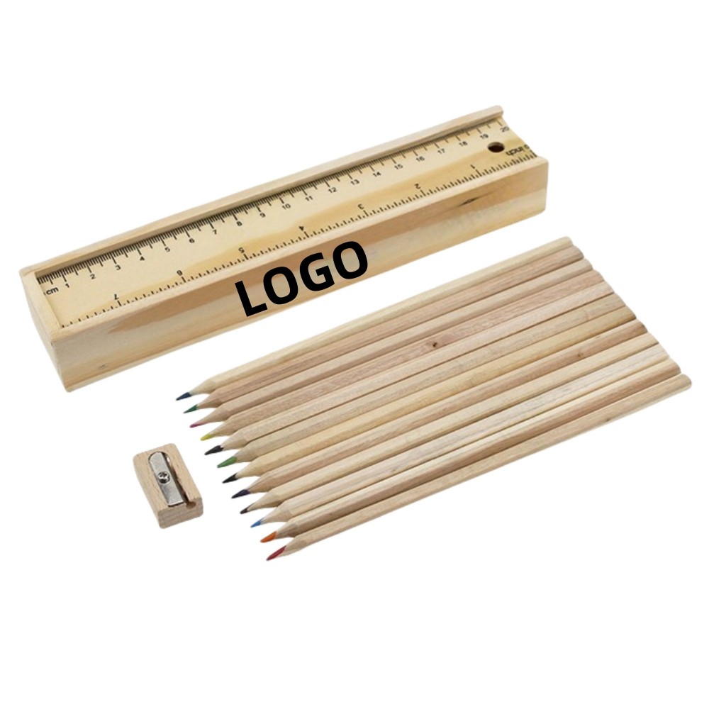 12-Color Colored Natural Wood Pencil Set Custom Printed