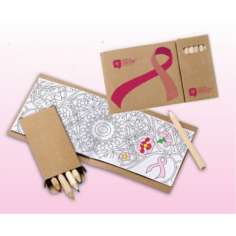Custom Printed Awareness Ribbon Adult Coloring Book & 6-Color Pencil Set To-Go Custom Printed Awareness Ribbon Adult Coloring Book & 6-Color Pencil Set To-Go