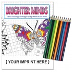 Relax Pack - Brighter Minds adult coloring puzzle book combo + Colored Pencils Custom Printed