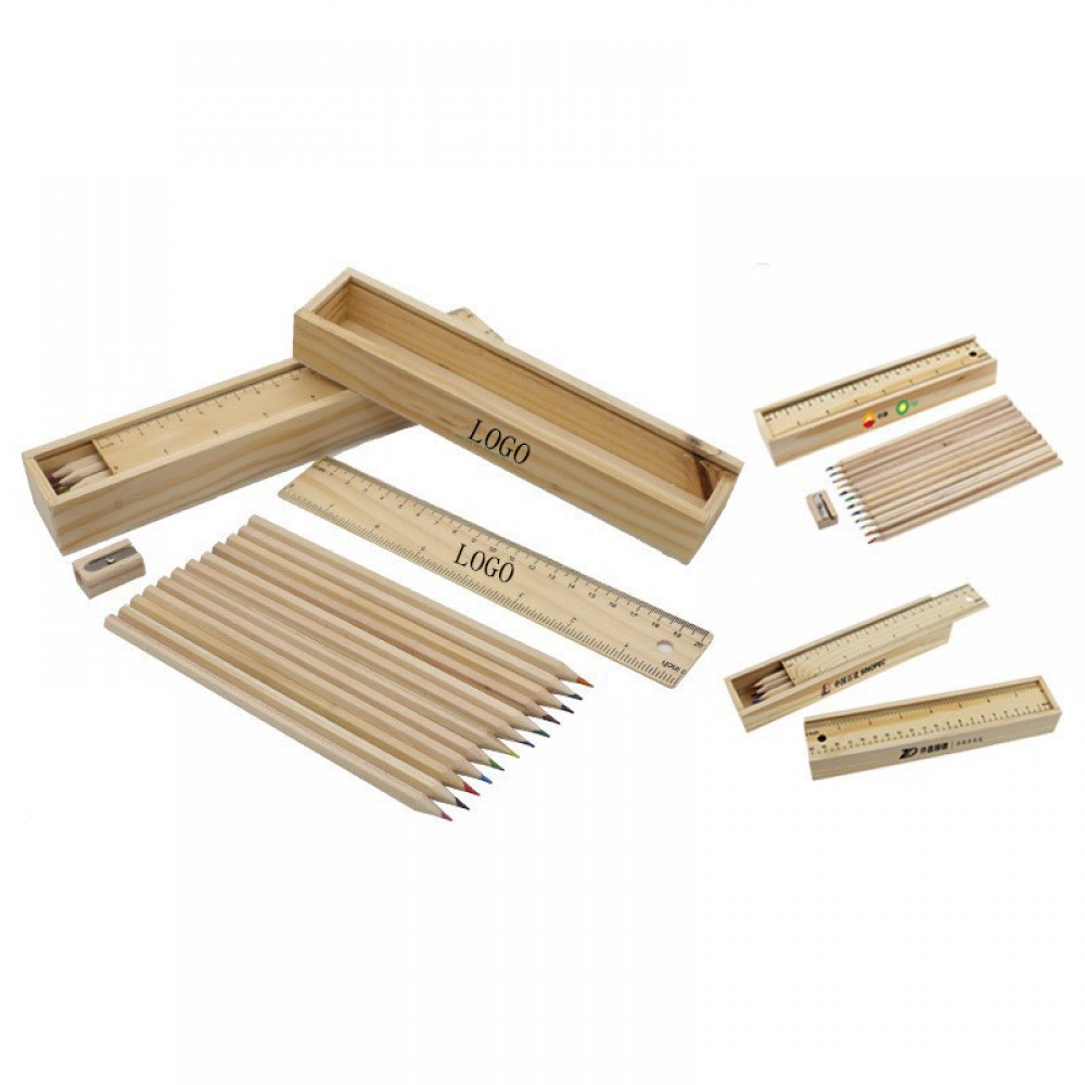 Custom Imprinted Wooden Ruler Sketch Pencils Set With Case Custom Imprinted Wooden Ruler Sketch Pencils Set With Case