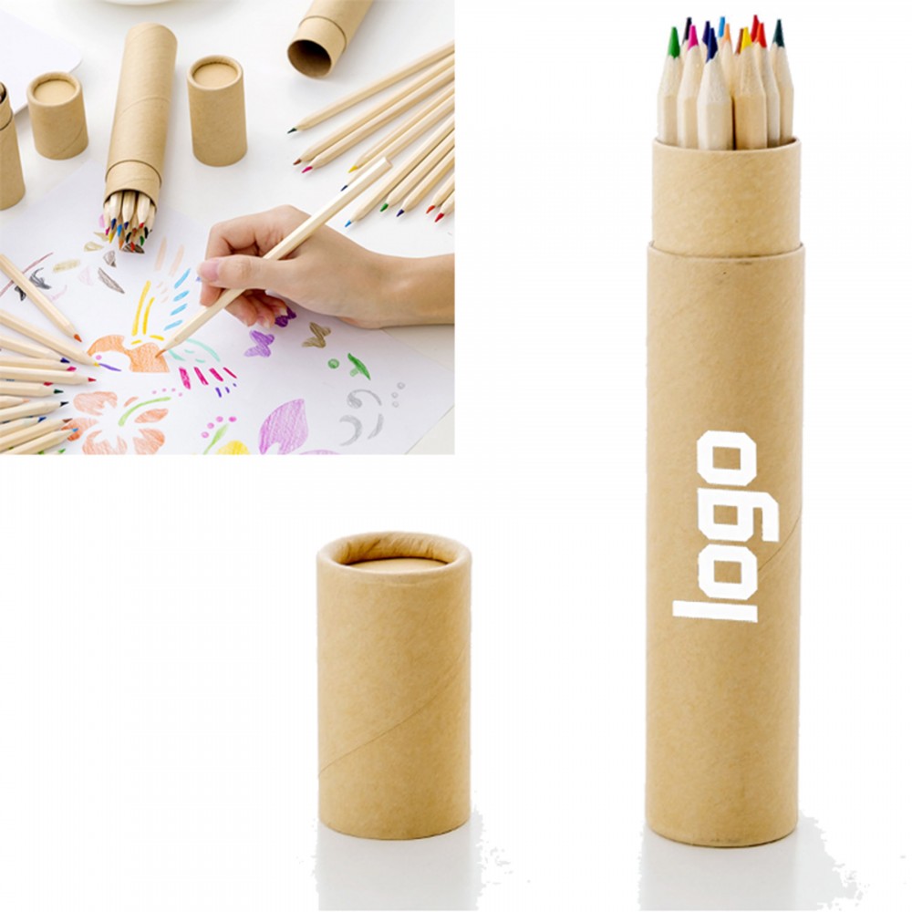 Custom Printed Paper Tube Packaged Drawing 12 Colored Long Pencil Set