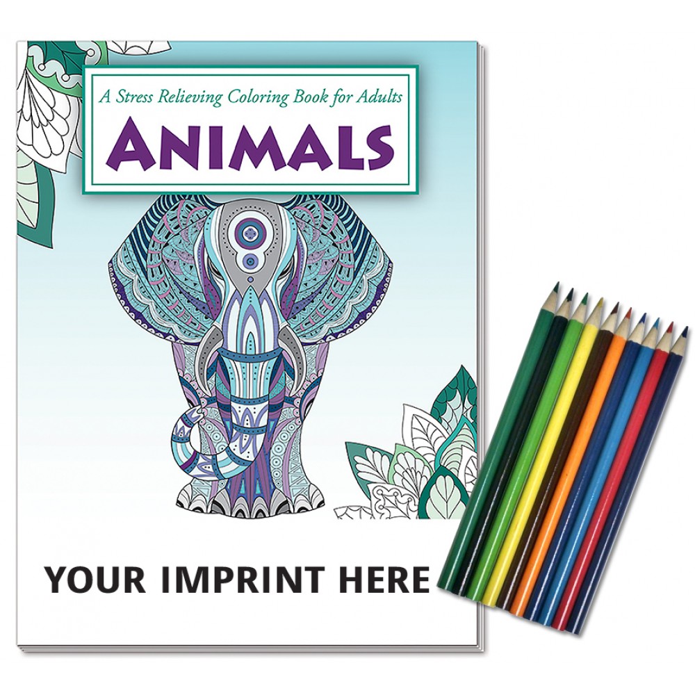 Relax Pack - Animals Coloring Book for Adults + Colored Pencils Custom Printed Relax Pack - Animals Coloring Book for Adults + Colored Pencils Custom Printed