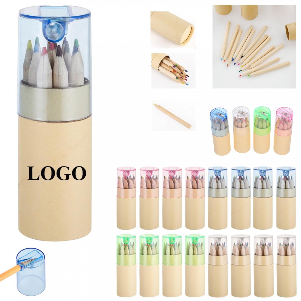 Eco-Friendly Wood Colored Pencils Set with Sharpener Custom Imprinted