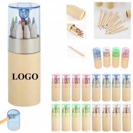 Eco-Friendly Wood Colored Pencils Set with Sharpener Custom Imprinted