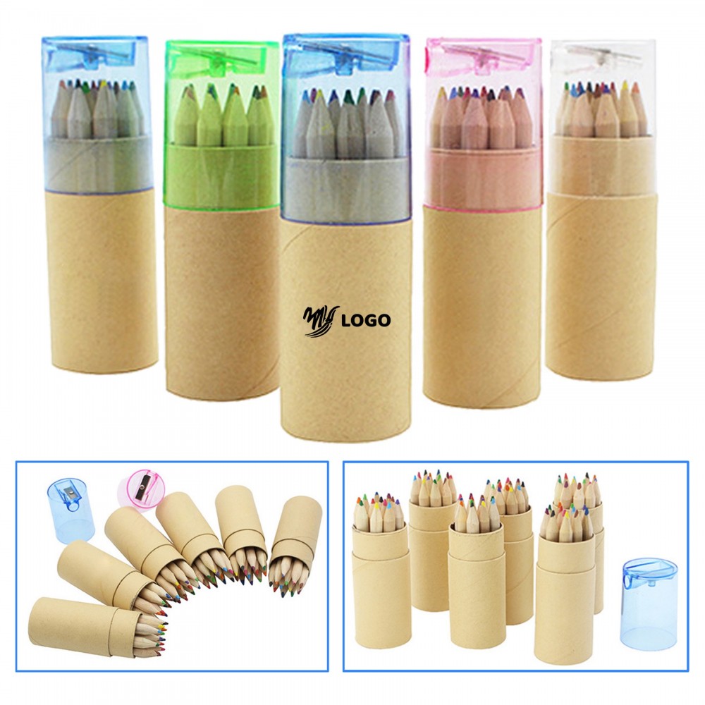 Custom Printed 12 Colored Pencil Set in Tube w/Sharpener
